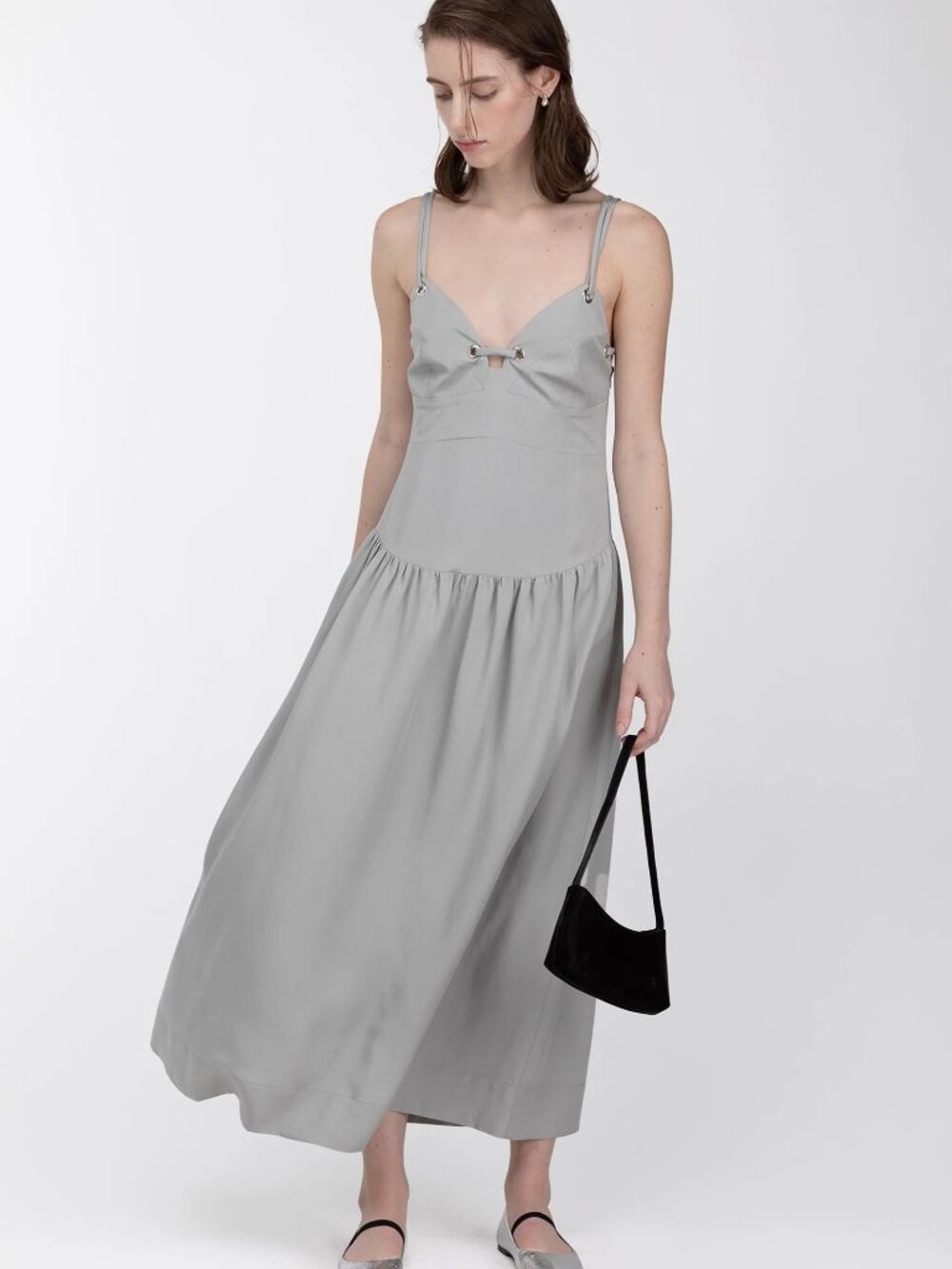 OAK + FORT Drop-Waist Midi Dress with Metal Eyelets